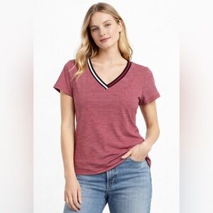 Tommy Hilfiger Red‎ White Striped V-Neck T-Shirt Women's Small